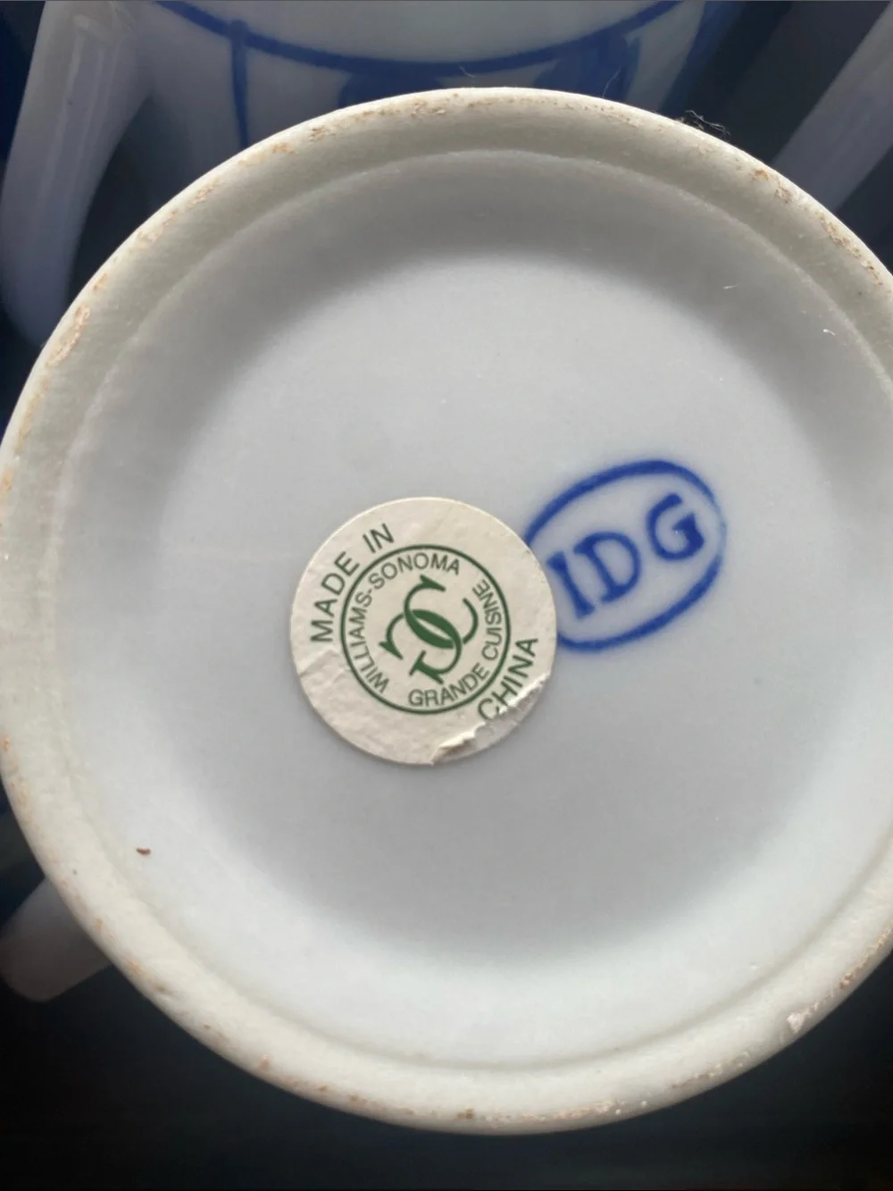 Set of 6 vintage IDG Williams Sonoma Blue and White Striped Ceramic Mugs